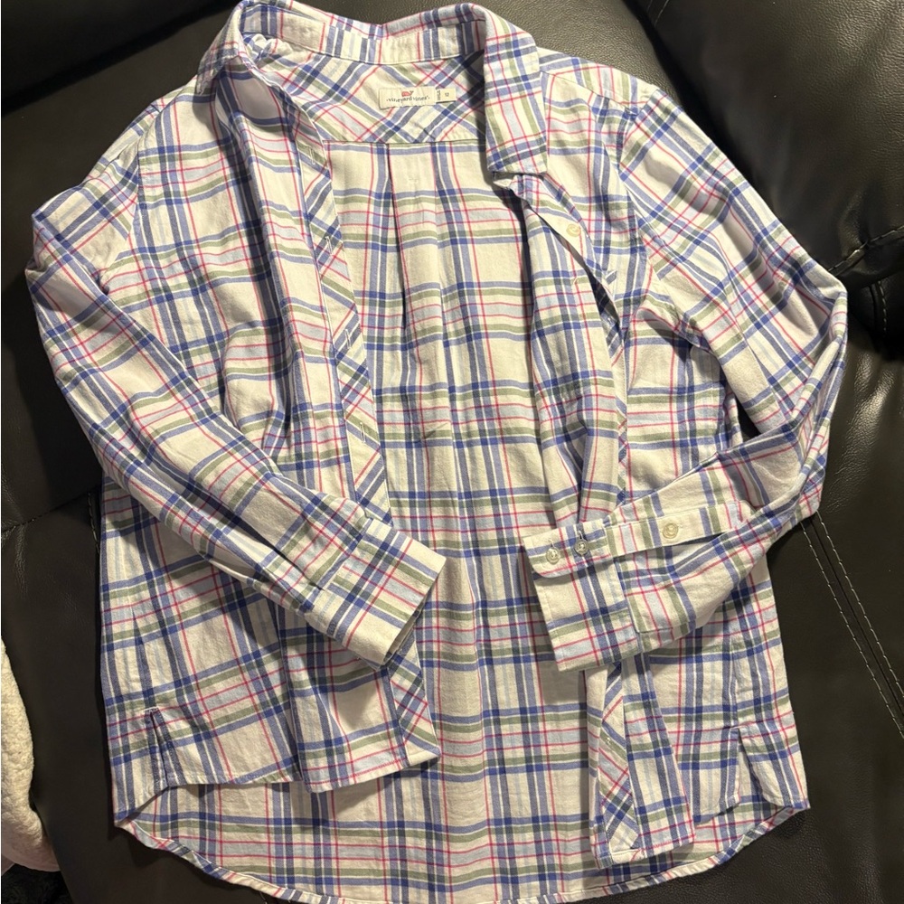 Vineyard Vines Plaid Button-Down Shirt in White, Blue & Pink